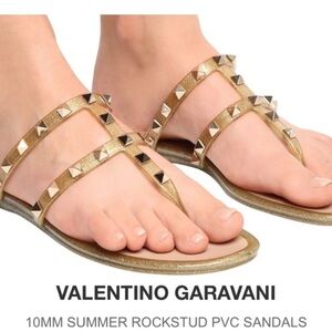 NIB Valentino Rockstud Gold Jelly Thong Sandals Size-EU 36